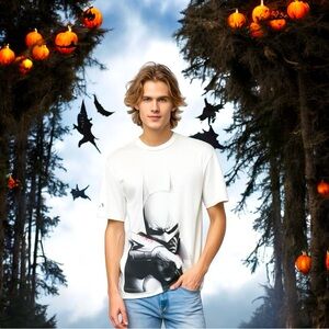 BATMAN Arkham City Graphic T-Shirt Cotton White Men’s XL Superhero Tee NIB